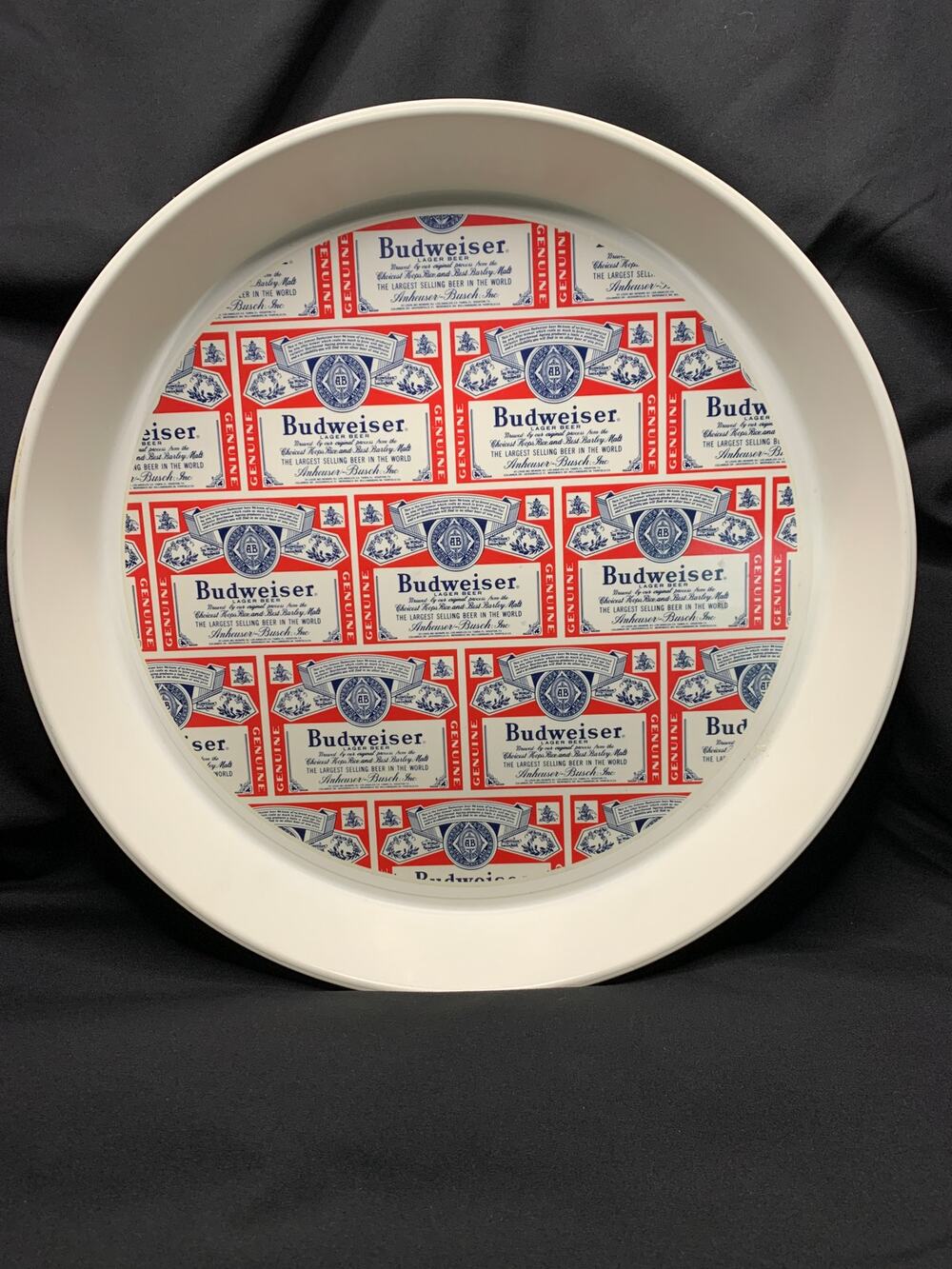Vintage Budweiser 13" Round Plastic Serving Tray Beer Label Barware